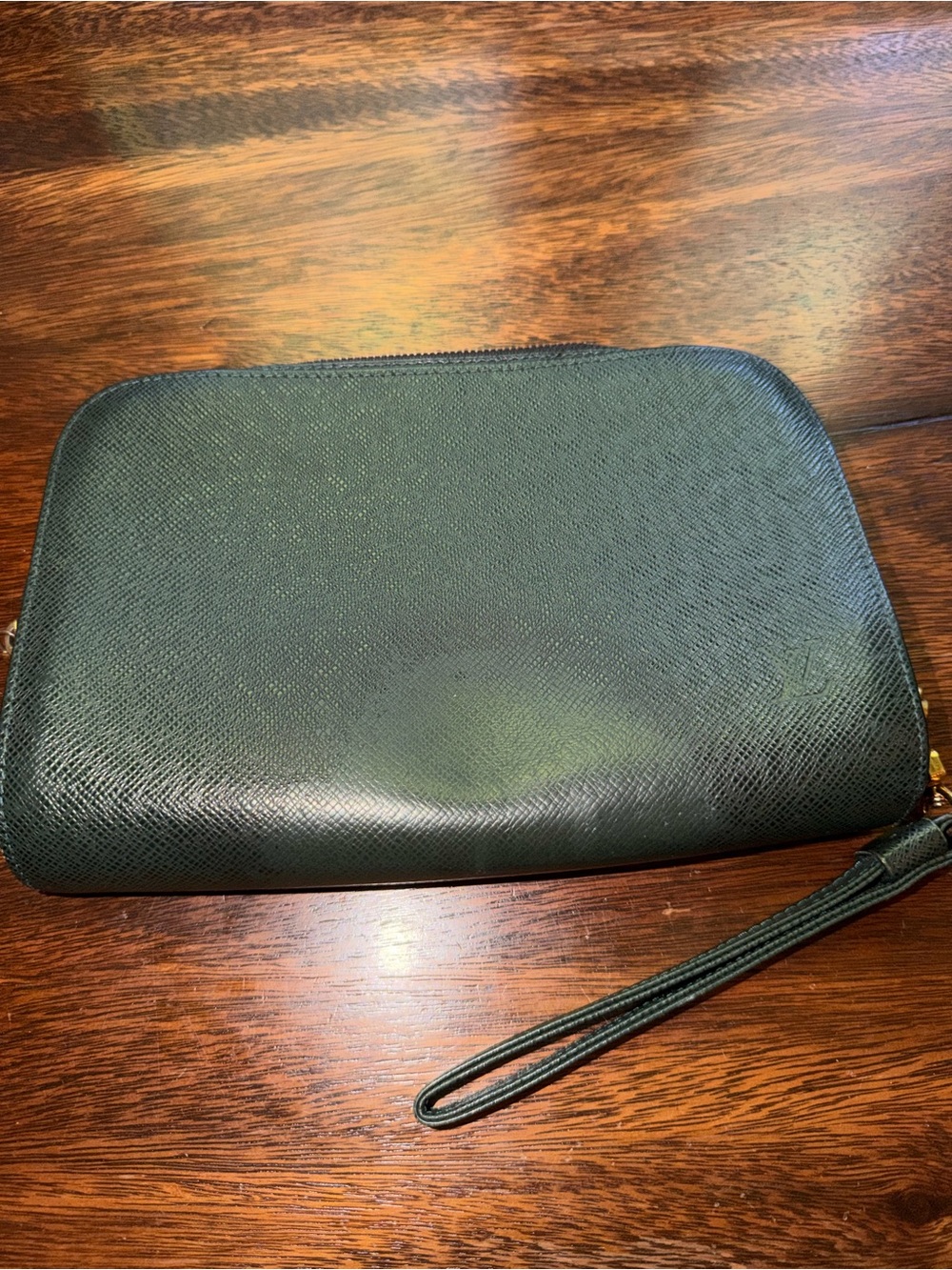 Authentic Louis Vuitton Green Textured Zip Pouch